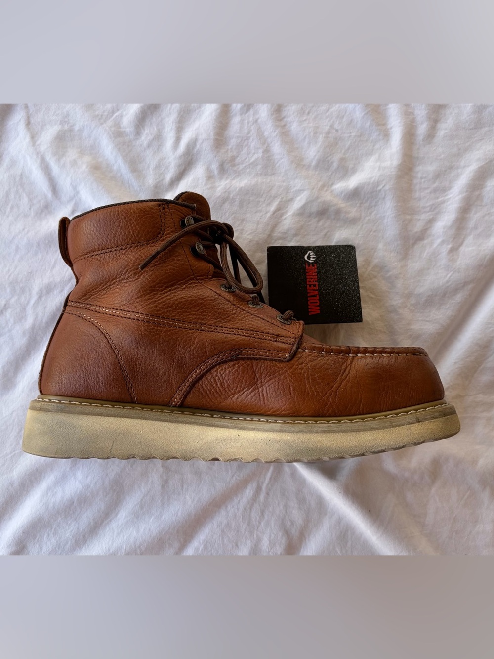 Wolverine Work Wedge Chestnut Brown Leather Steel Toe Lace-Up Work Boot 10.5 W